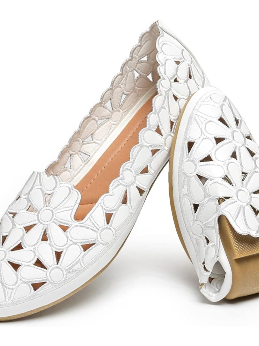 Women's Floral Ballet Flats for Women Black Beige Slip On Flowers PU Leather Rou